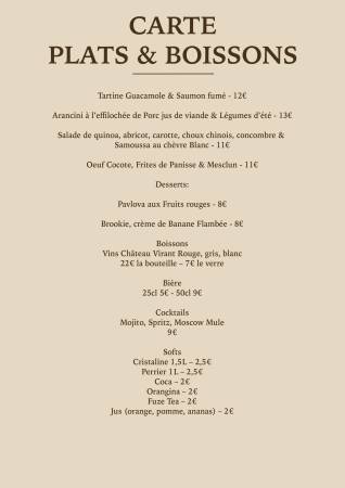 Carte des plats et boissons